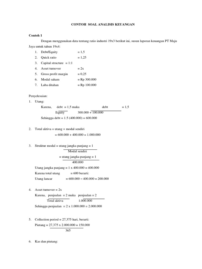 Contoh Soal Analisis Rasio Keuangan | PDF