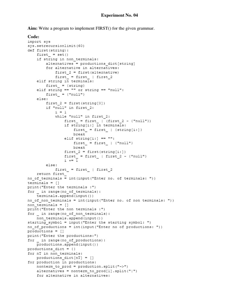 Implementing FIRST() in Python | PDF