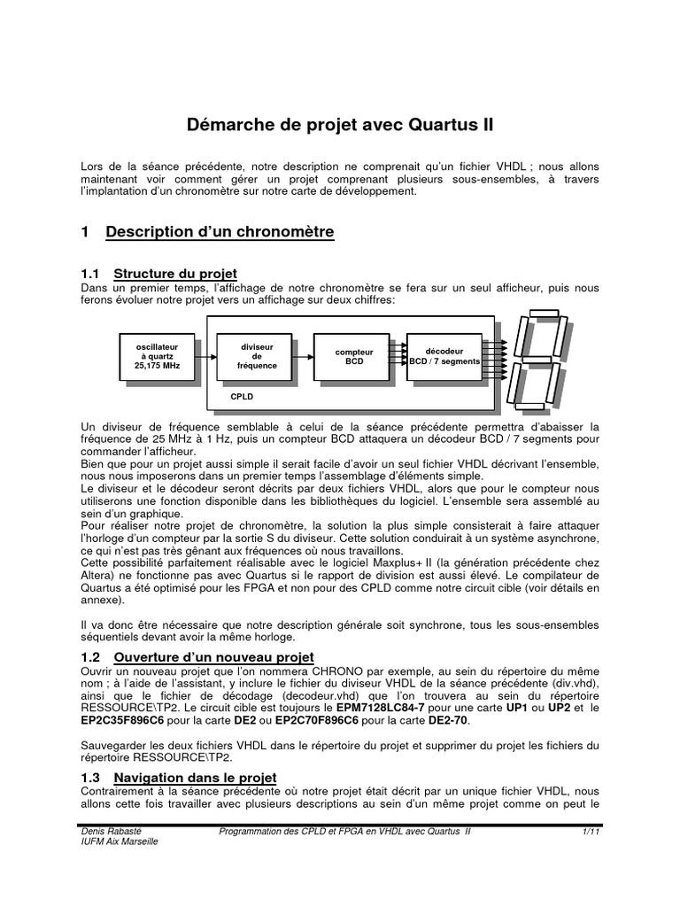 Projet Chronomètre avec Quartus II | PDF | VHDL | Design électronique