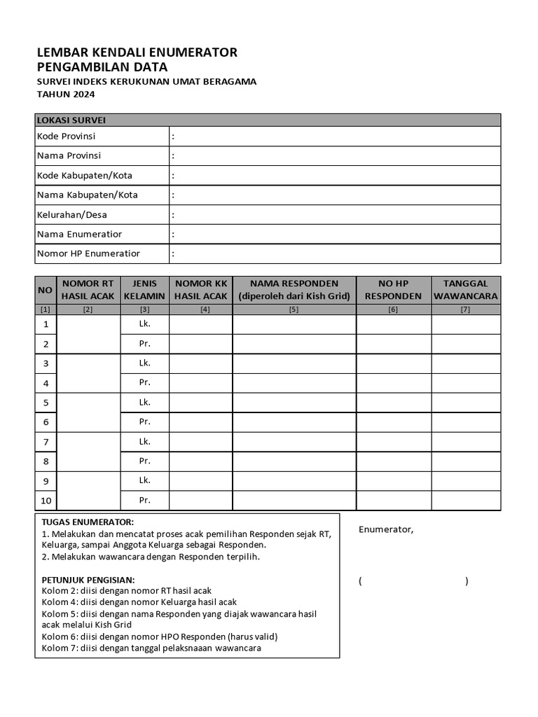 Lembar kendali enumerator pdf