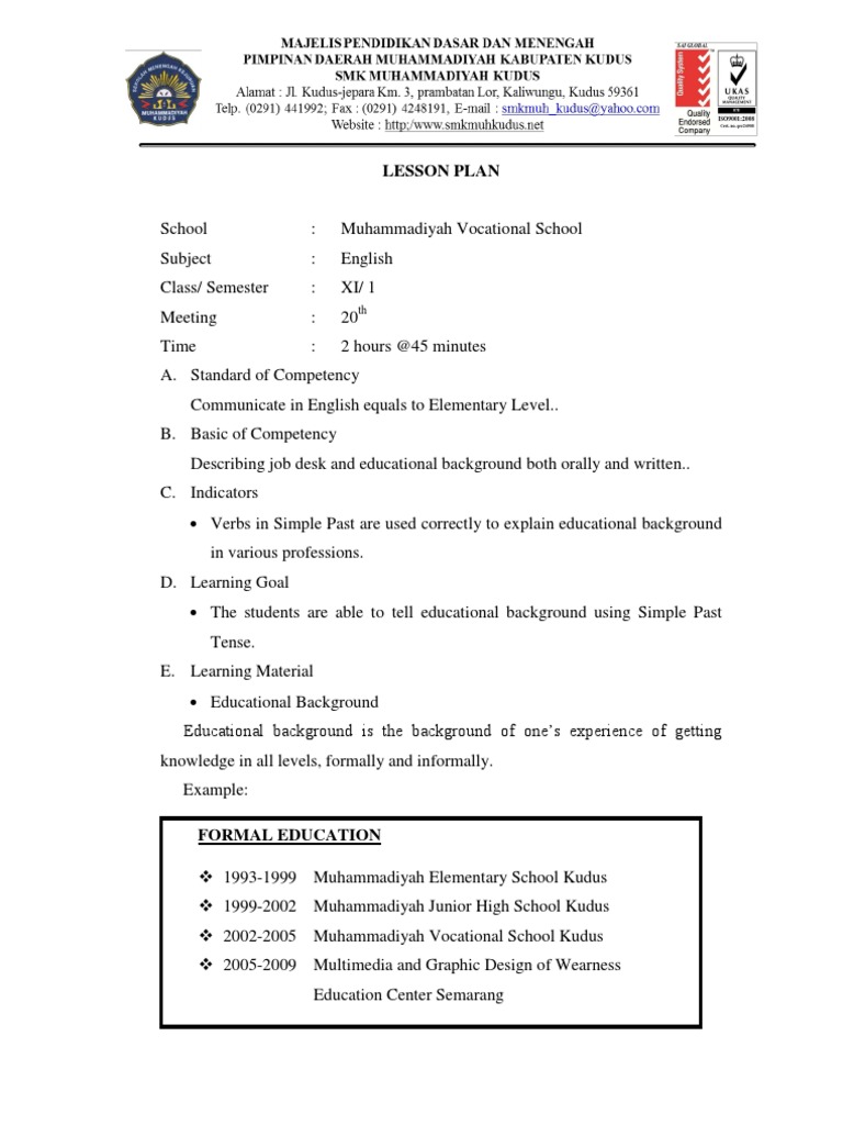 Educational Background | PDF | Secondary School | Lesson Plan