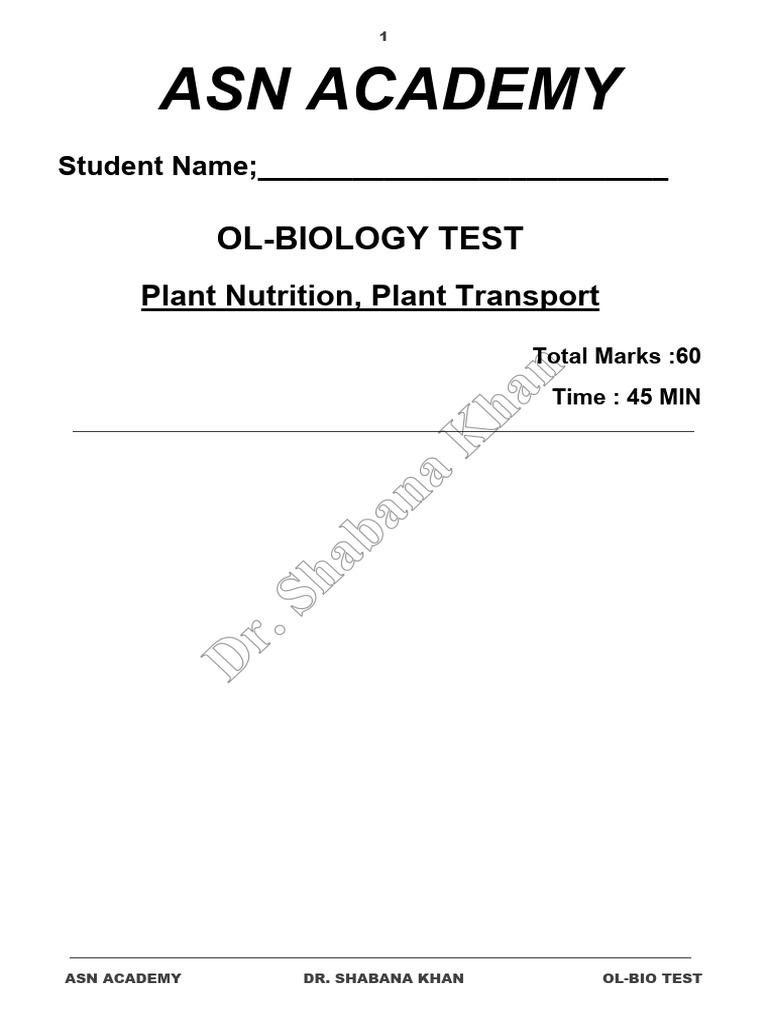 ASN Academy Biology Test: Plant Nutrition | PDF | Leaf | Photosynthesis