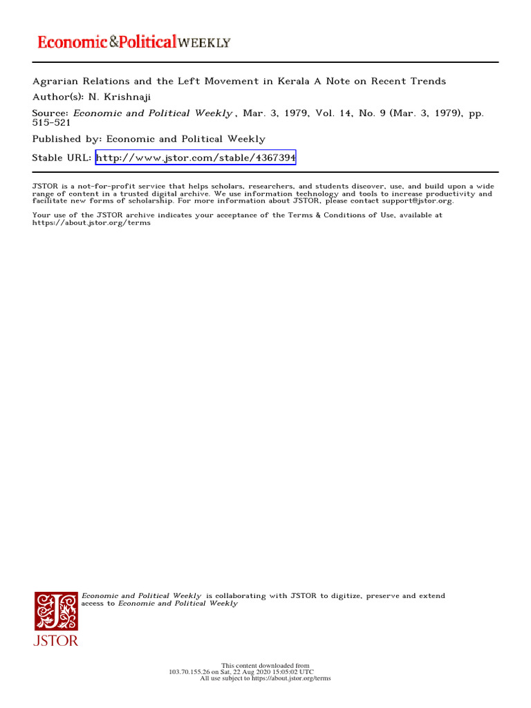 Krishnaji Kerala Land Reform Download Free PDF Agriculture Peasant