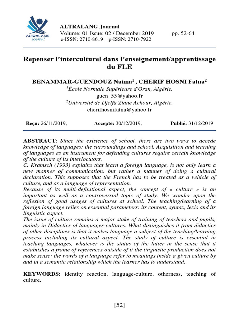 Interculturel et enseignement du FLE | PDF | Interculturalisme ...