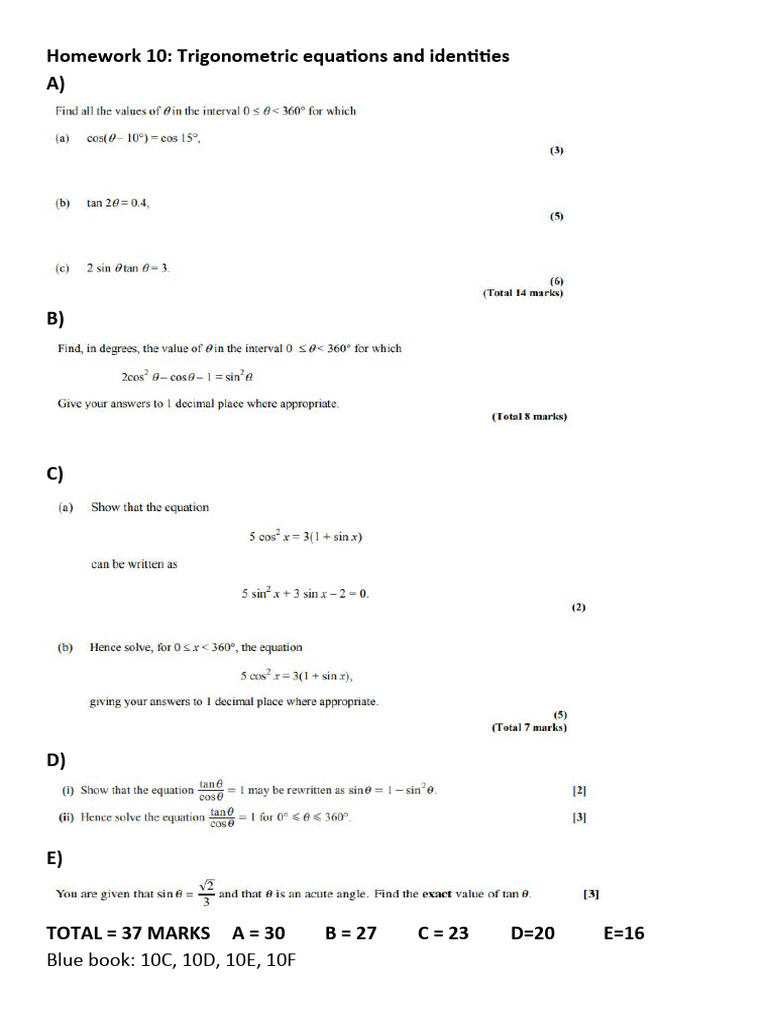 Homework 10 Trig Equations and Identities1 PDF