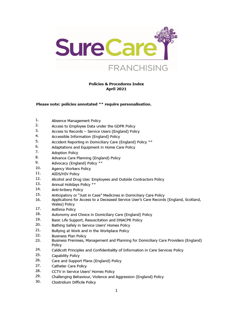 Domiciliary Care Policies Overview | PDF