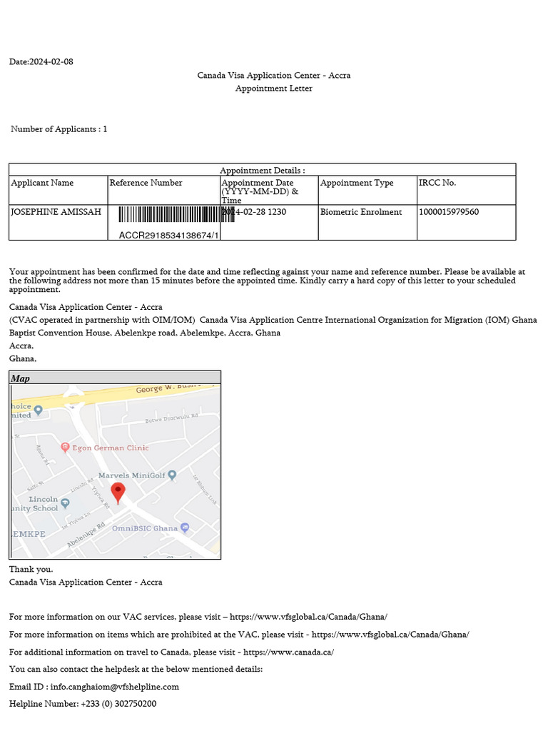 Canada Biometric Appointment Confirmation Pdf