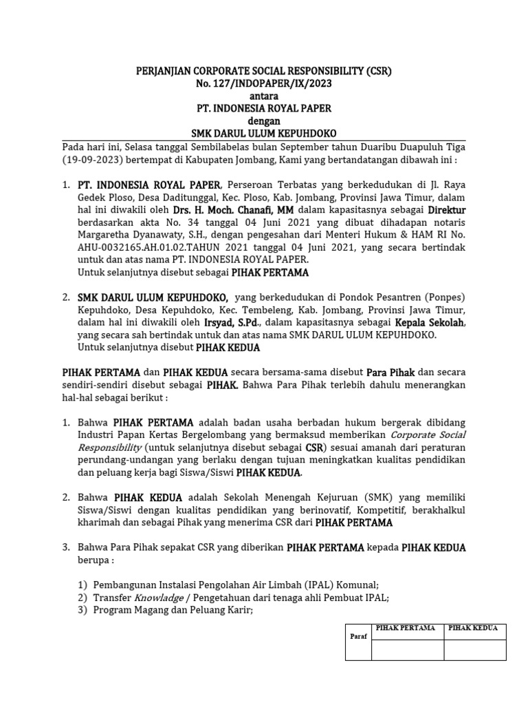 CSR PT Indonesia Royal Paper dan SMK | PDF