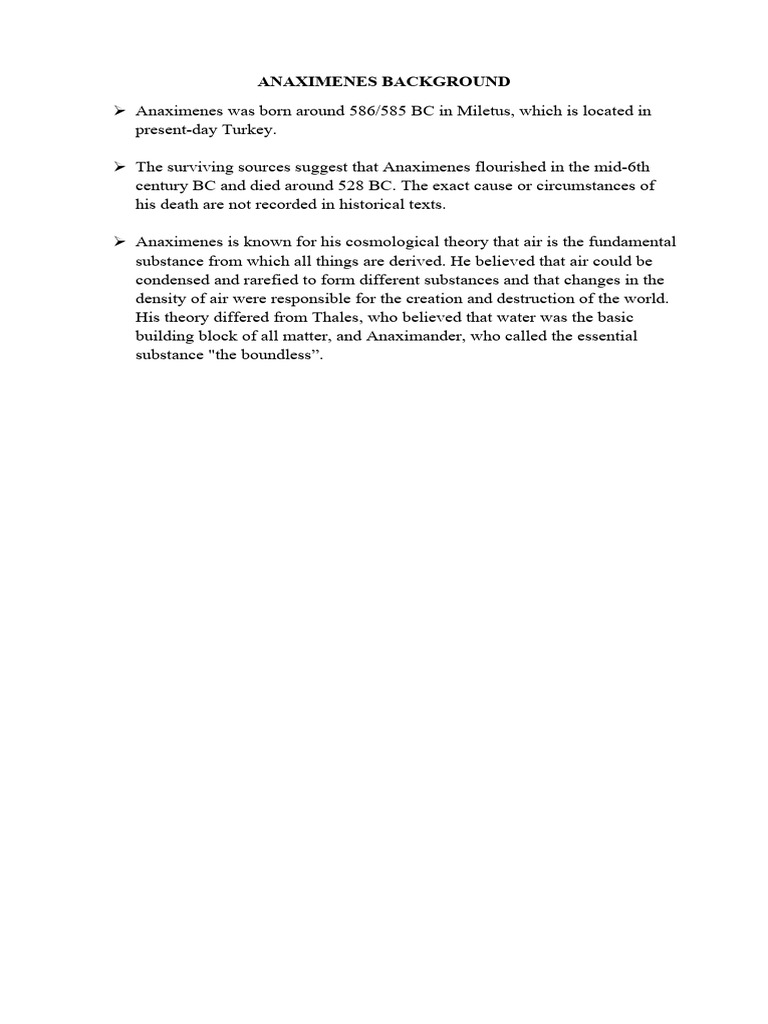 Anaximenes Of Miletus Was A Greek Philosopher Who Lived In The 6th