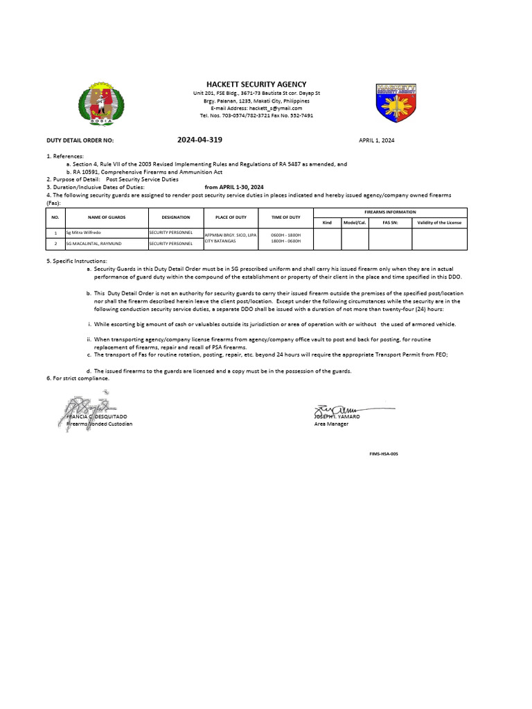 Ddo Afpmbai Lipa Office | PDF | Security Guard | Government