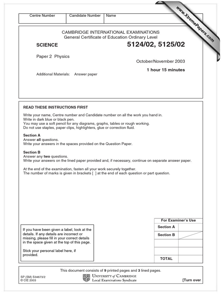 Science: Cambridge International Examinations General Certificate of ...