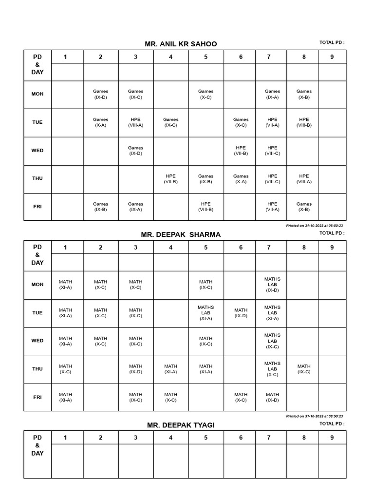 Weekly Teaching Schedule Overview | PDF