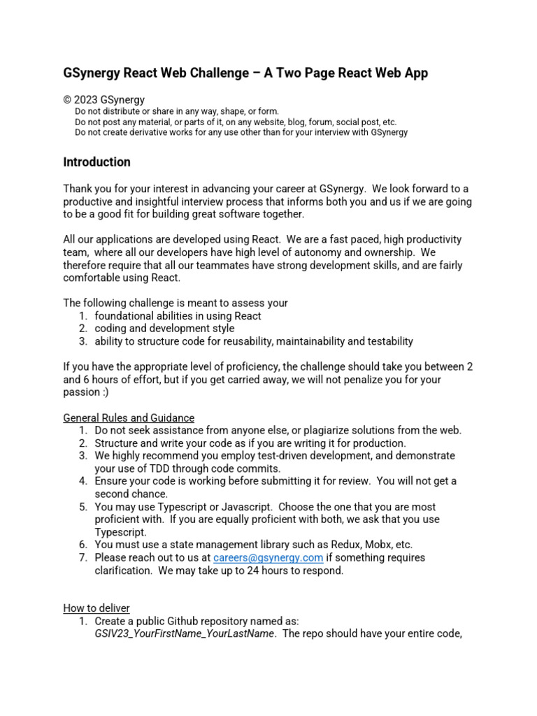 GSynergy React Web Challenge Overview | PDF | Test Driven Development ...