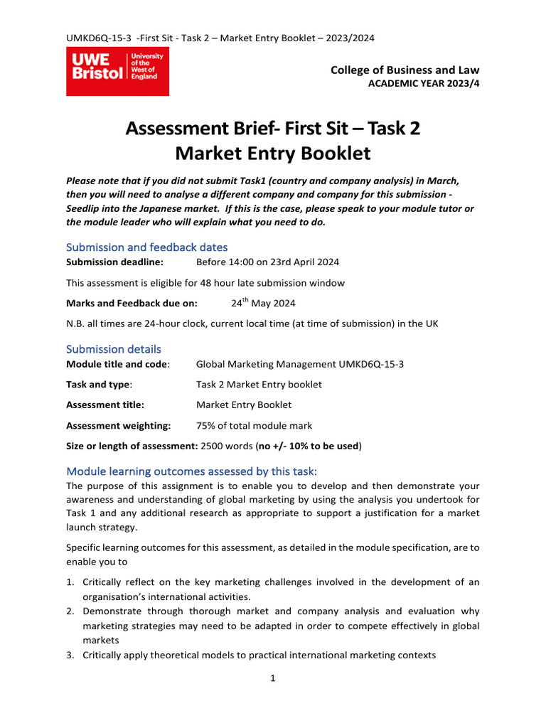 Task 2 First Sit Assessment Brief 2023-2024 | PDF | Target Audience | Brand