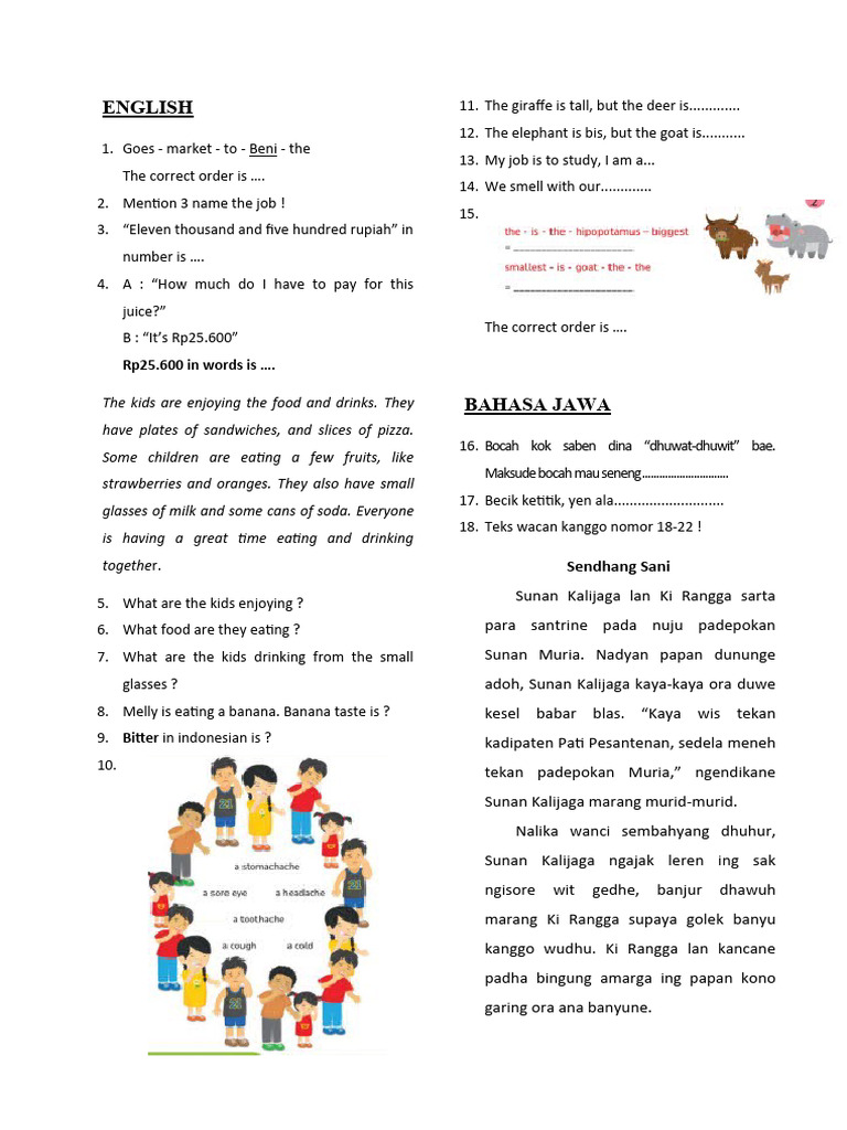 English Pretest Kls 5 Pdf Java