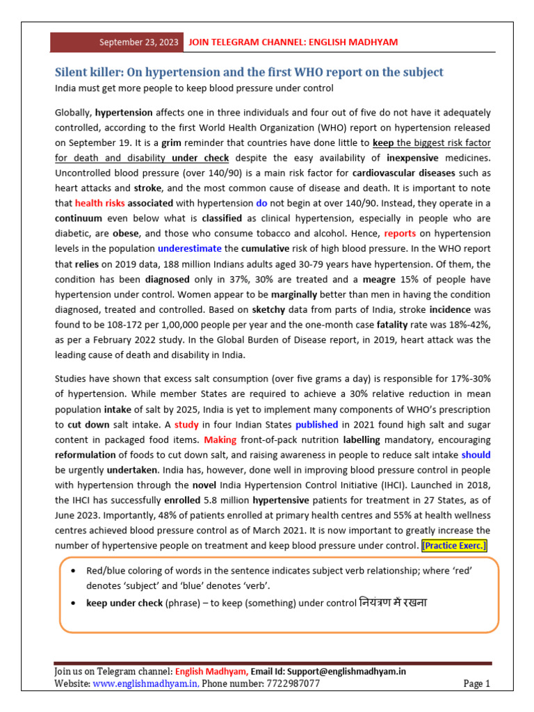 Silent Killer 01 Pdf Hypertension Cardiovascular Diseases