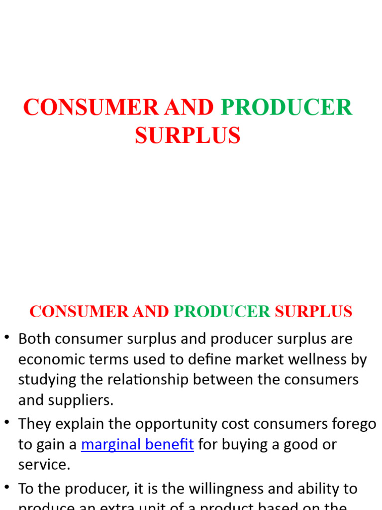 Consumer Surplus and Producer Surplus PDF Economic Surplus Demand