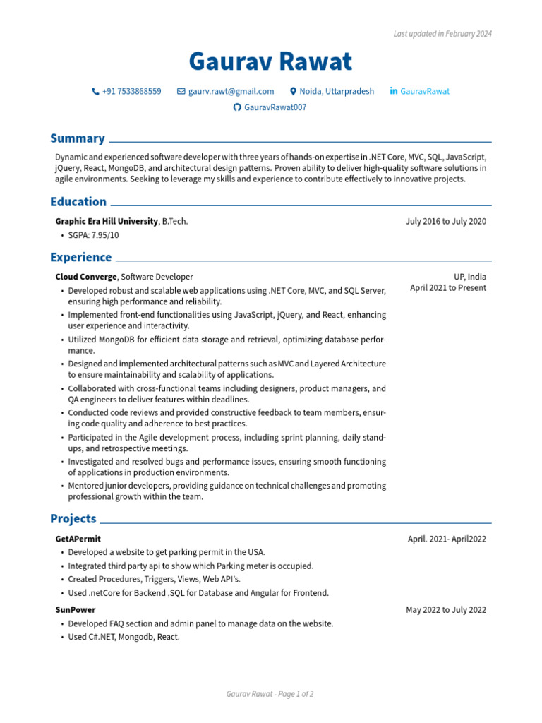 Software Developer Resume - Gaurav Rawat | PDF | J Query | Mongo Db