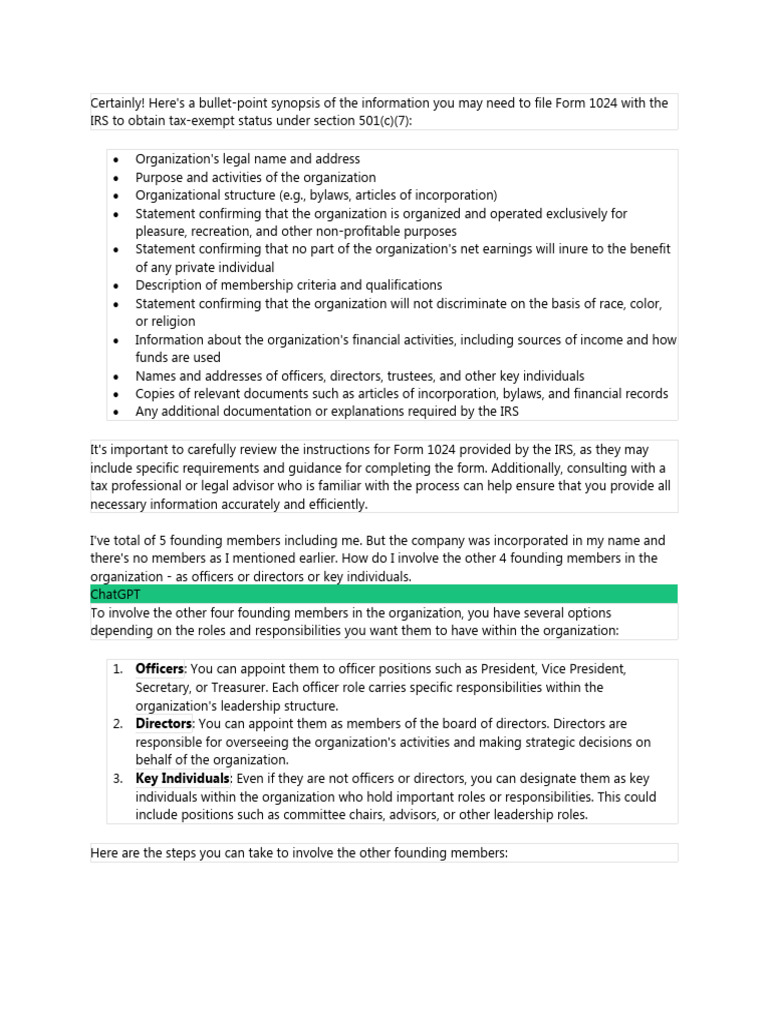 Chatgpt Form1024 | PDF | 501(C) Organization | Business