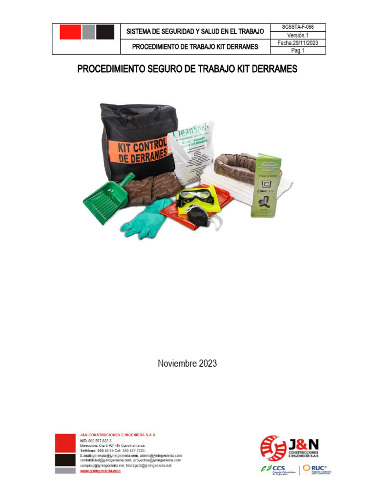 Procedimiento para Uso de Kit de Derrames | PDF | Residuos | Colector ...