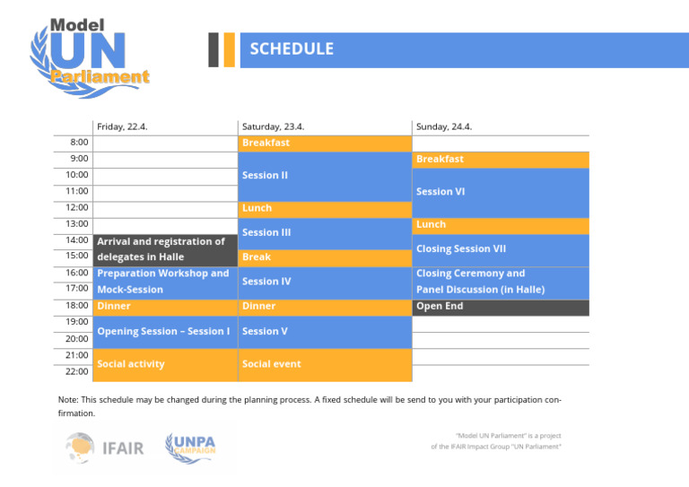 Model UN Parliament Schedule | PDF
