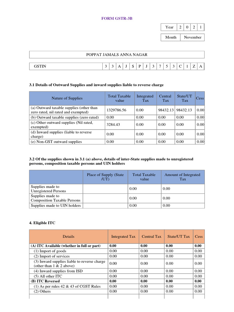 gstr_3b_POPPAT JAMALS ANNA NAGAR_2021 2022_11 PDF Taxes Economies