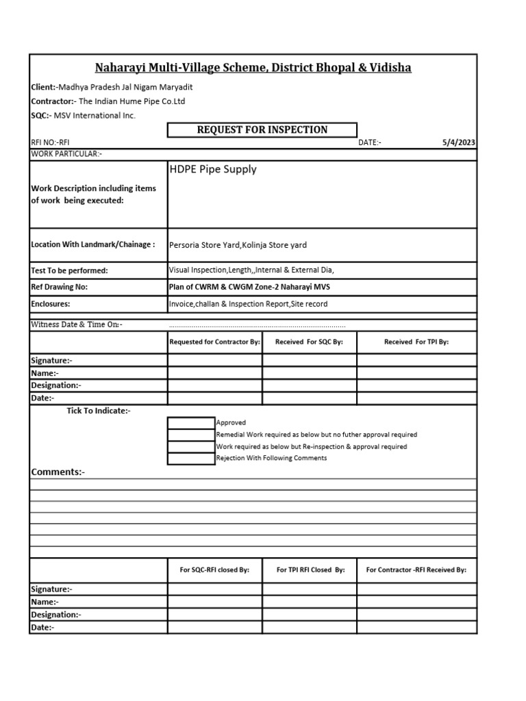 RFI for HDPE Pipe Inspection Request | PDF | Computers