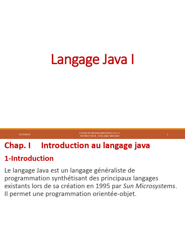 Cours de Programmation Java I | PDF | Classe (informatique) | Java ...