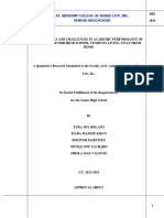 Research onEXPERIENCES AND CHALLENGES IN ACADEMIC PERFORMANCE OF GRADE 12 SENIOR HIGH SCHOOL STUDENTS LIVING AWAY FROM HOME