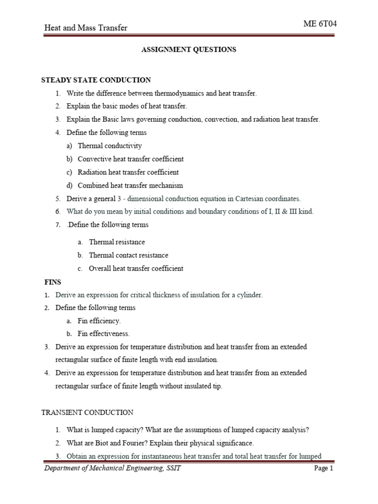 Heat and Mass Transfer Assignment | PDF | Thermal Conduction | Heat ...