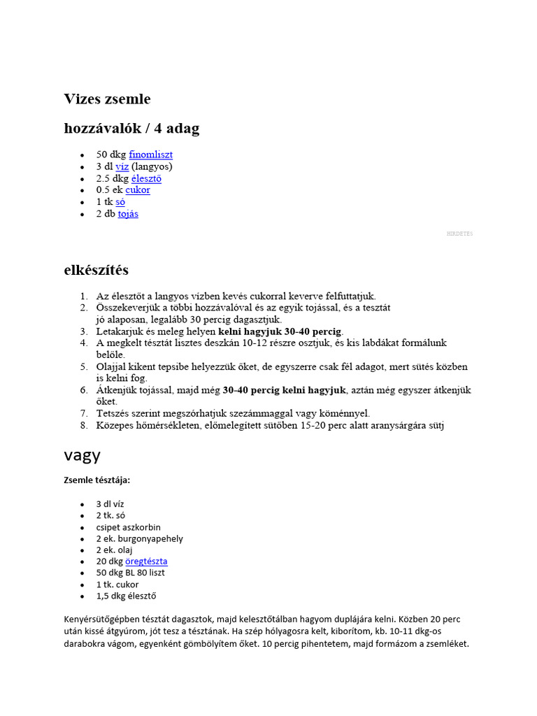 Vizes Zsemle | PDF