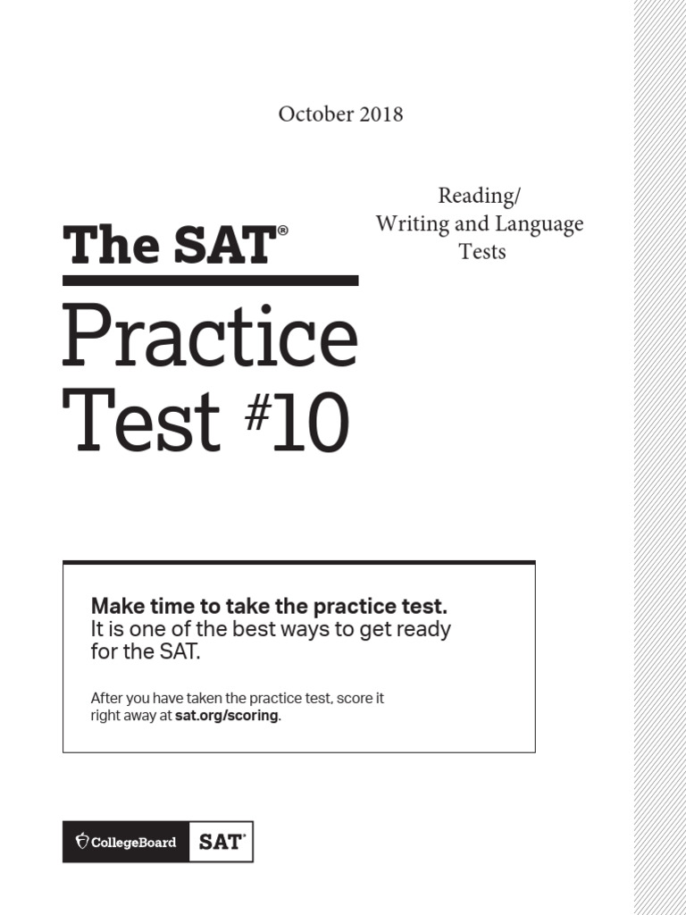 October 2018 SAT Test Practice Test 10 Reading Writing and Language ...
