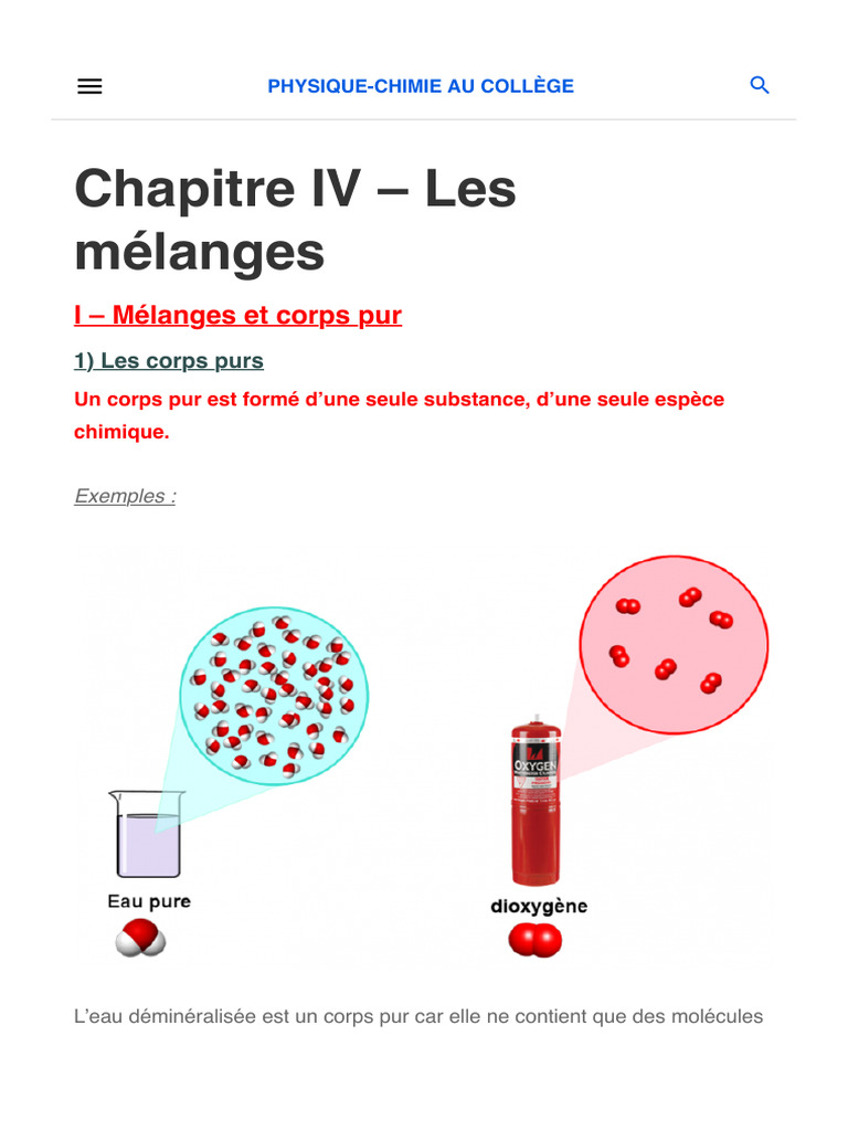 Corps purs et mélanges en physique-chimie | PDF | Distillation | Filtration