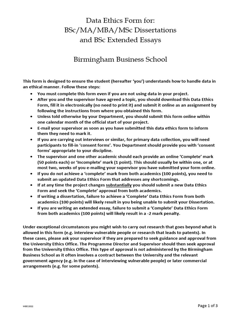 Data Ethics Form 2022 V3 Pdf Deception Consent