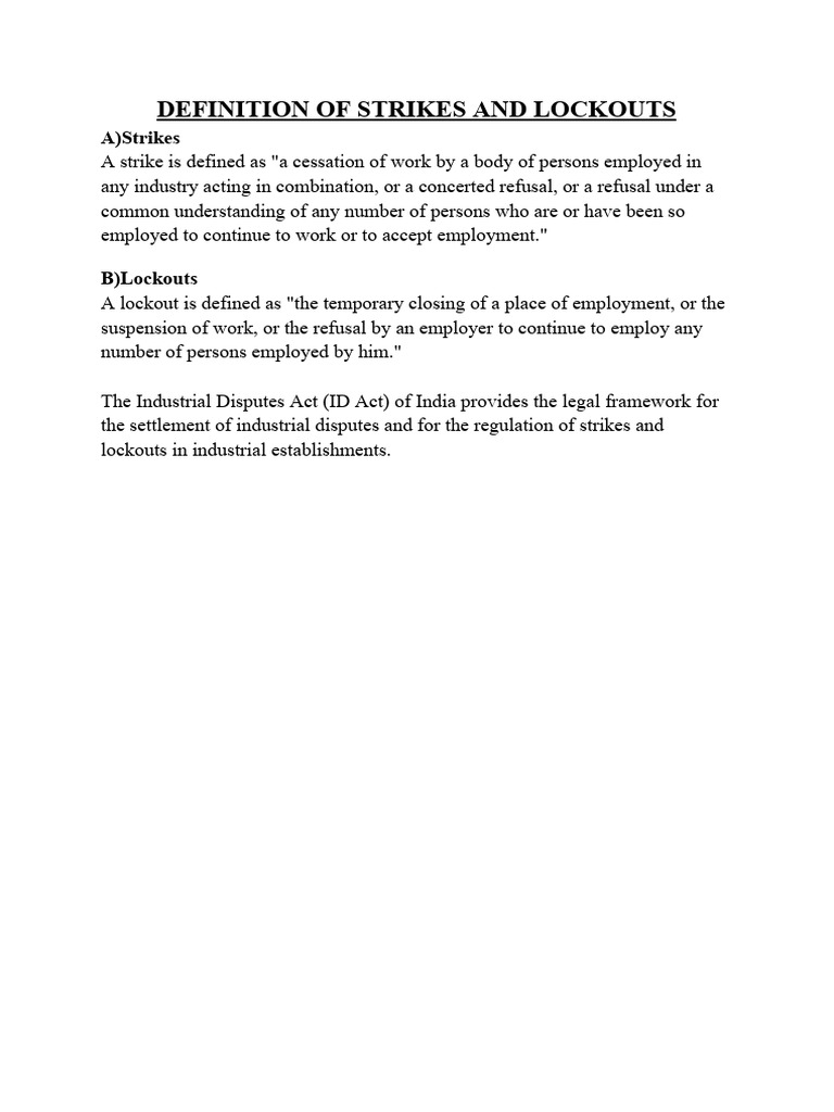 Definition of Strikes and Lockouts PDF