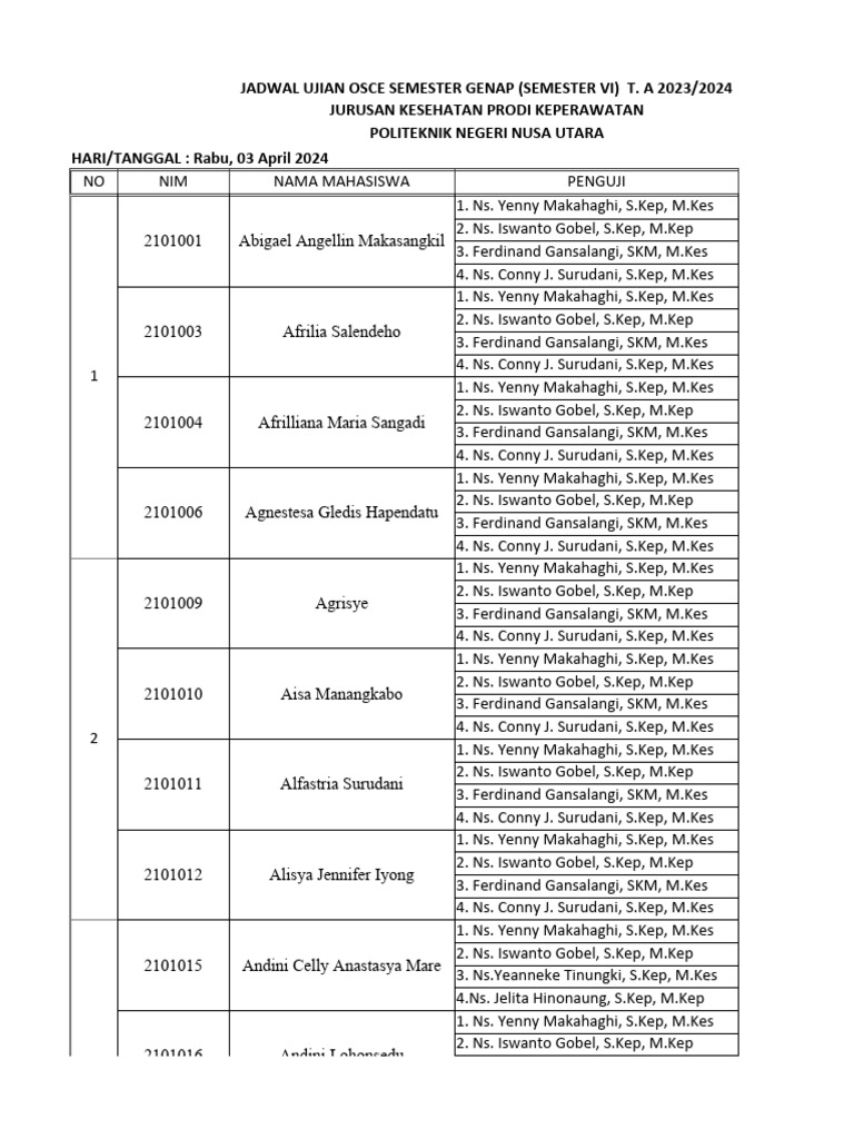 Jadwal OSCE Semester VI Tahun 2024 | PDF