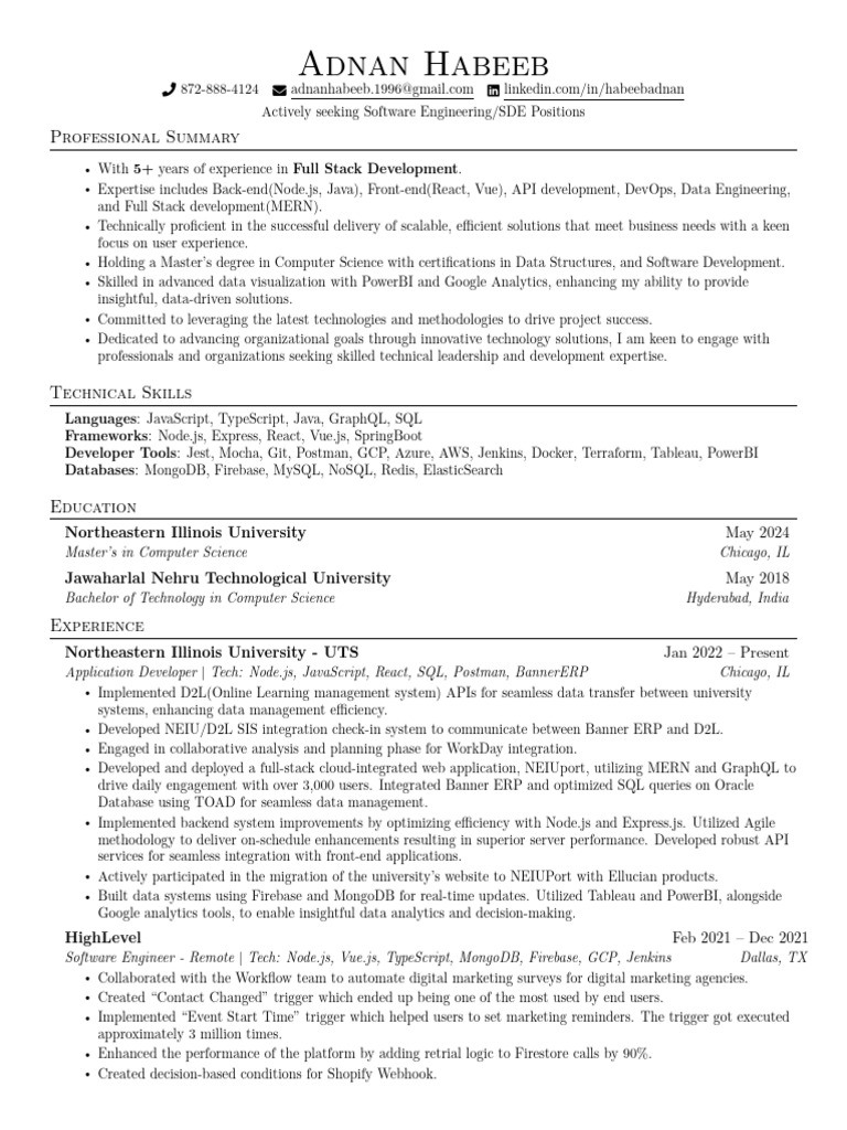 Software Engineer with Full Stack Expertise | PDF | Web Application ...