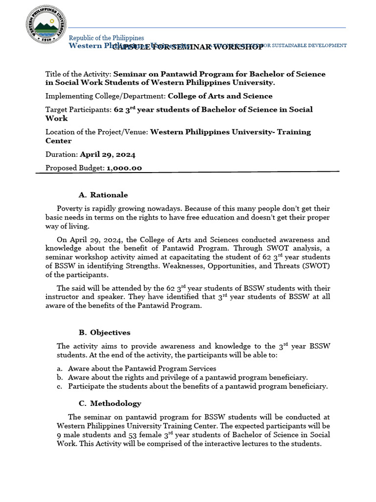 Pantawid Program Seminar for BSSW Students | PDF | Swot Analysis ...