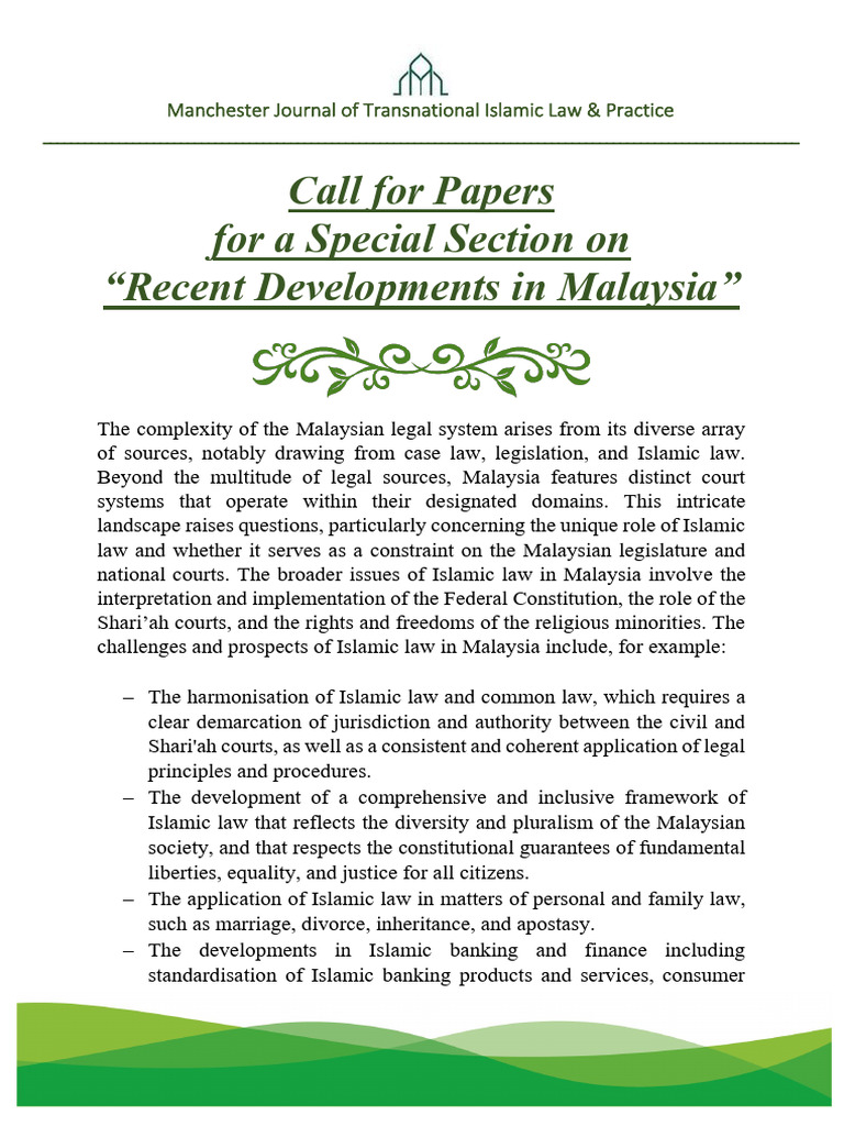 Call For Papers For A Special Section On Malaysia | PDF | Sharia | Malaysia