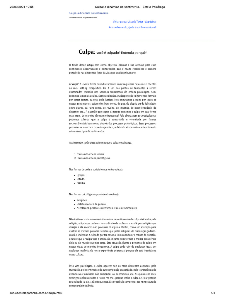 Dinâmica da Culpa e Suas Consequências | PDF | Psicologia | Culpa (emoção)