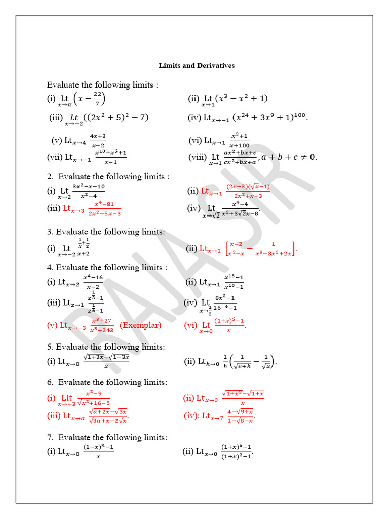 Limits and Derivatives Evaluation Guide | PDF | Discrete Mathematics ...
