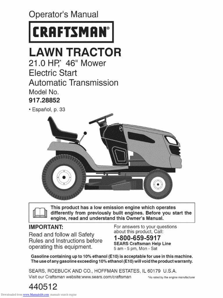 Craftsman 917.28852 Operator Manual | PDF | Tractor | Manufactured Goods
