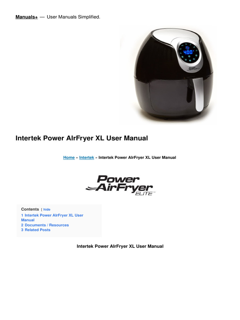 Power Airfryer Xl Manual PDF