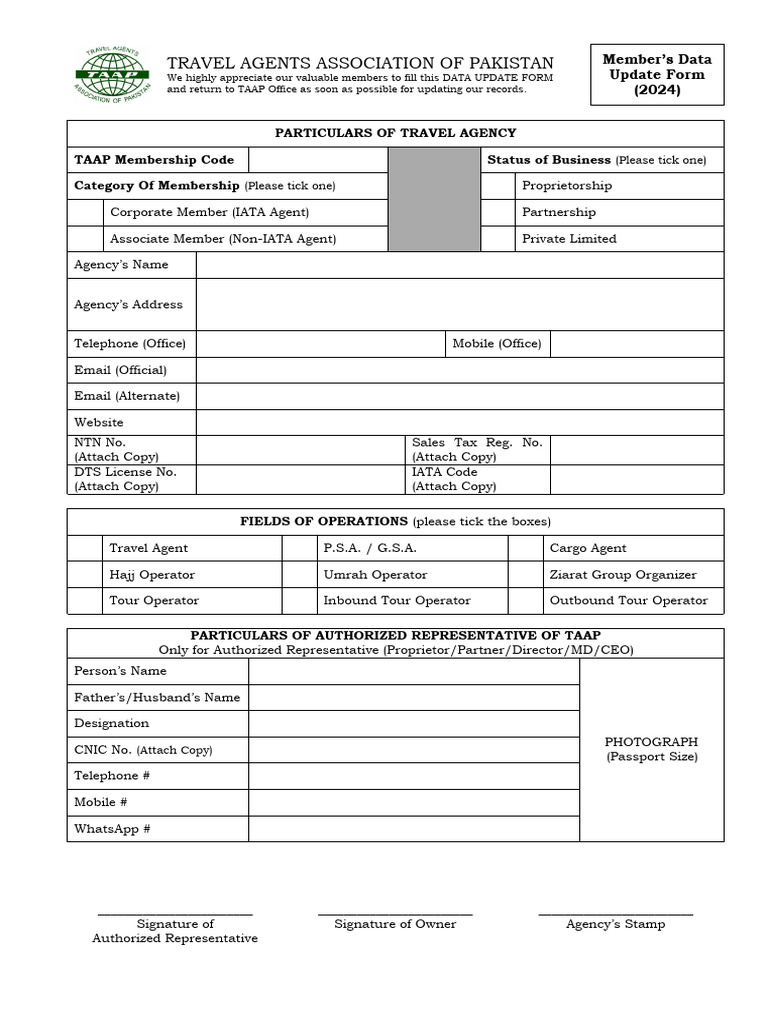 TAAP - Member Data Update Form - 2024 | PDF