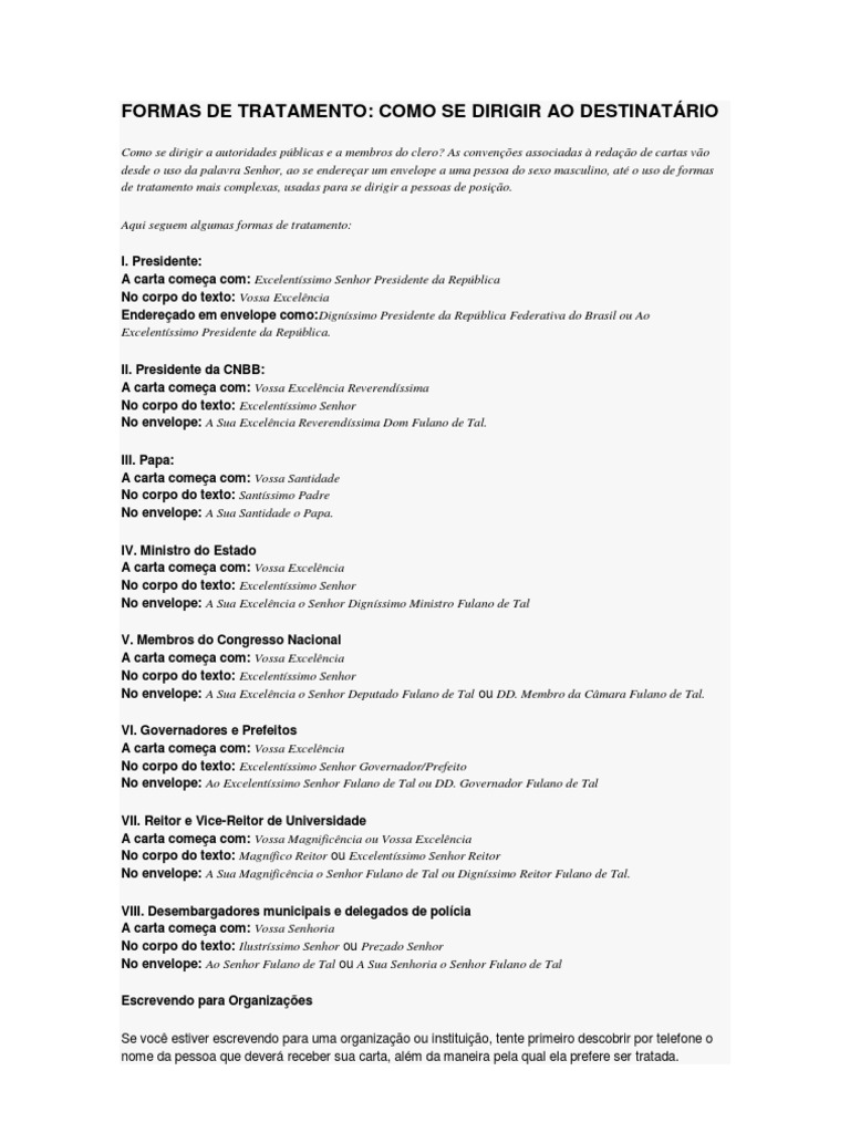 Considerando As Formas De Tratamento Presente Na Carta Responda