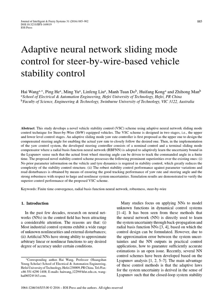 Wang-2016-Adaptive Neural Network Sliding Mode Control For SBW | PDF ...