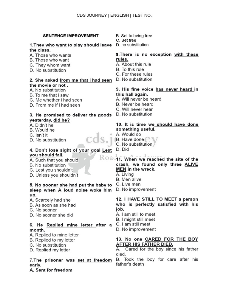 Sentence Improvement Practice Test | PDF | Sheep