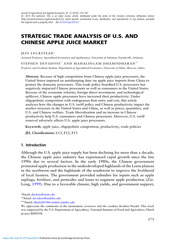 Rategic Trade Analysis of U.S. and Chinese Apple Juice M | PDF | Demand ...