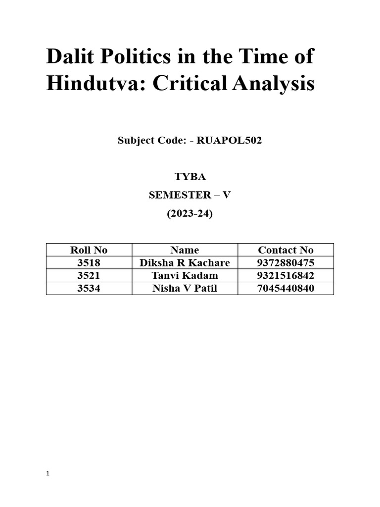 Dalit Politics Amid Hindutva Dynamics | PDF | Dalit | Politics Of India