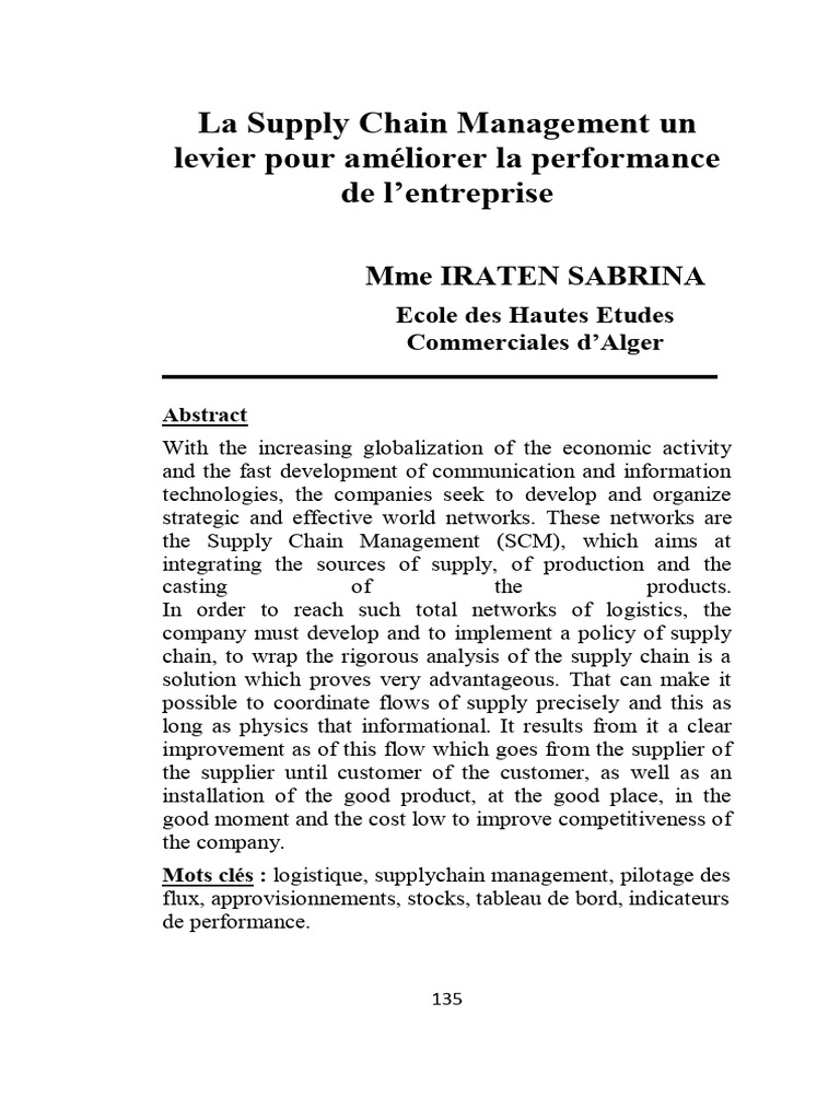Management de la Supply Chain : Performance | PDF | Logistique ...